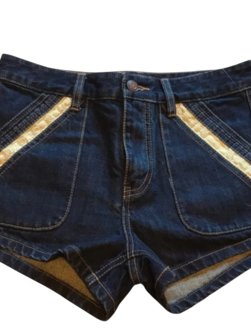 Free People Dark Blue Denim Shorts with White Pocket Trim